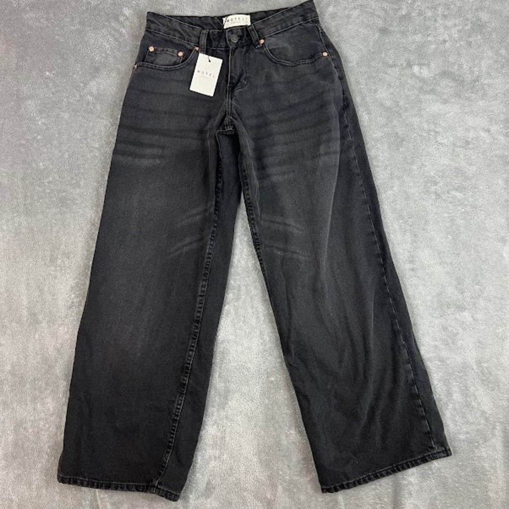 NWT Motel Rocks Roomy Extra Wide Low Rise Jeans Womens 26 Washed Black Grunge